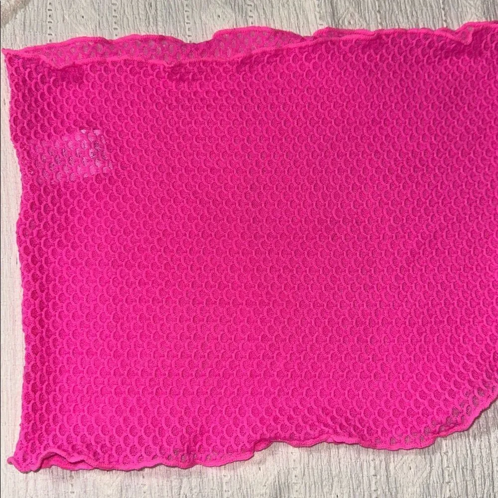 XS-S 160 Bright Pink Honey Comb Textured Bikini Set and Side Tie Cover Up